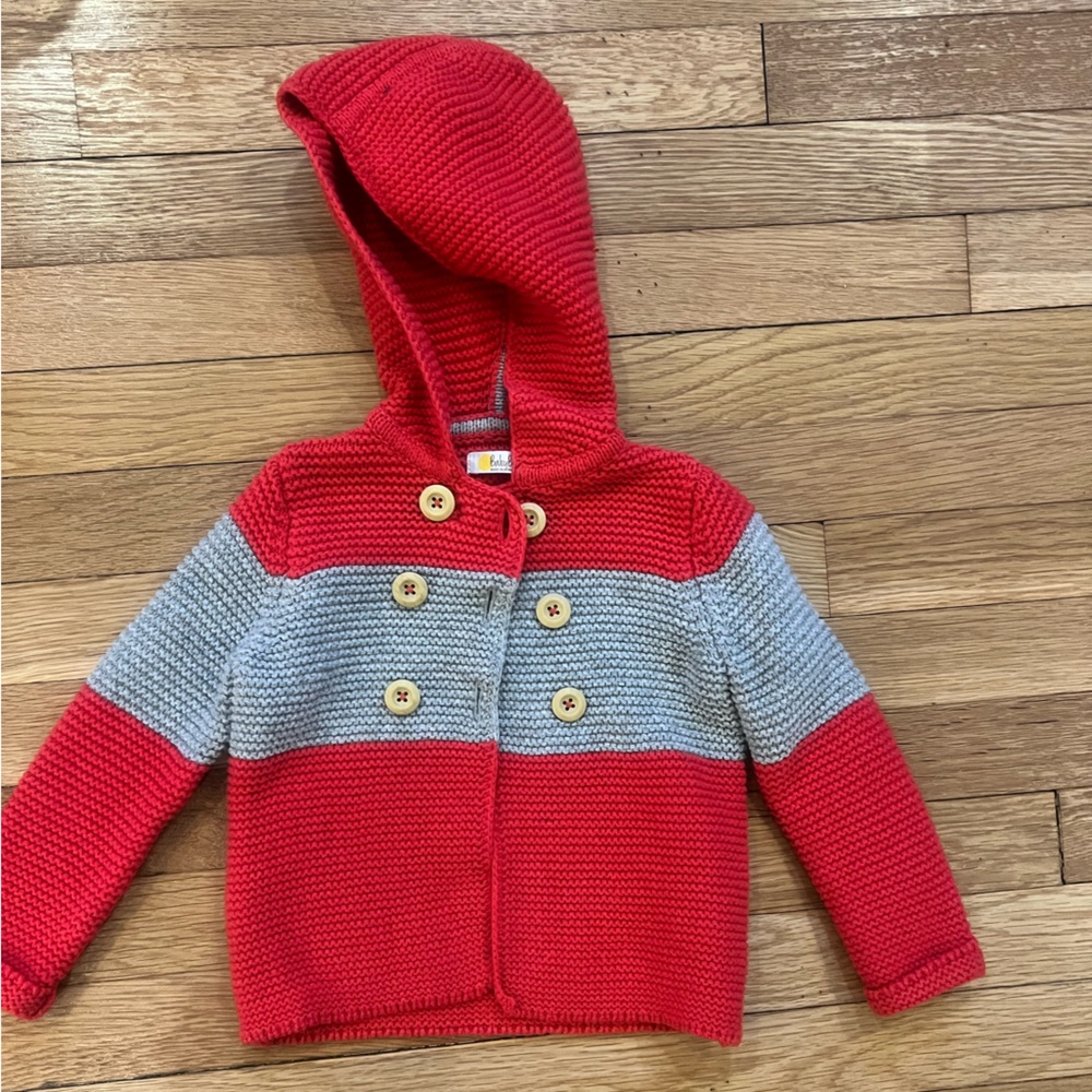 Mini Boden Button Sweater Red and Gray - Picture 2 of 6